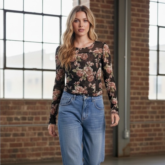 NWT Listicle Mesh Floral Long Sleeve Blouse Top Shirt - Picture 9 of 11